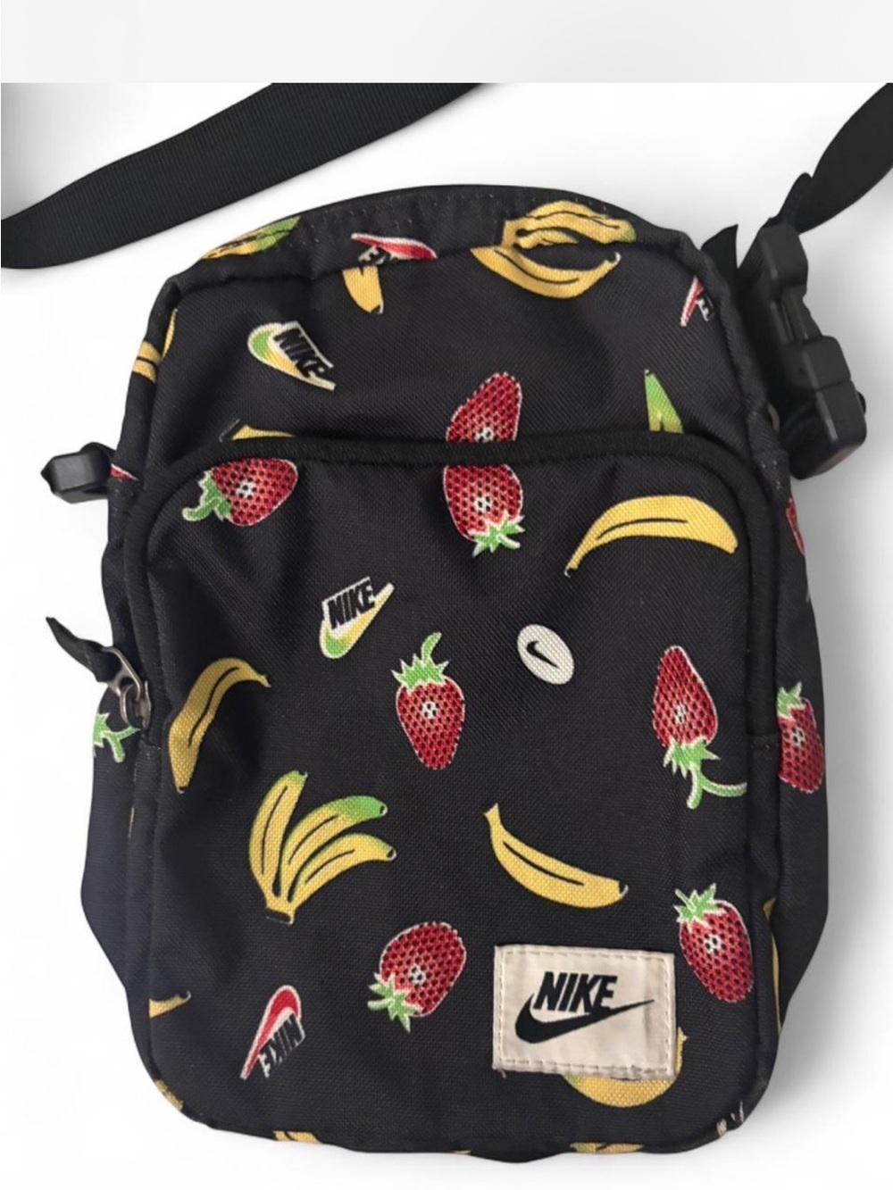 Nike Black Crossbody Bag with Strawberry & Banana Print